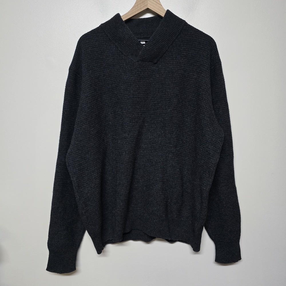 Schott Bros NYC Mens Gray 2XL Wool Blend V Neck Long Sleeve Waffle Knit Sweater